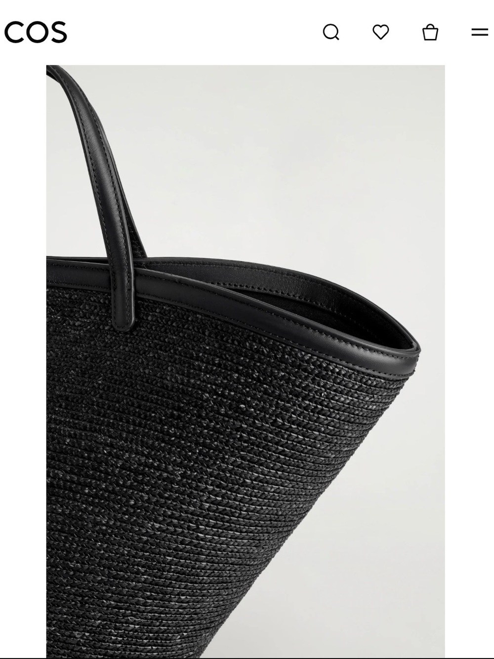 COS SALTWATER Straw Tote Bag - Black - Fully Lined w/ Genuine Black Leather Trim - Picture 6 of 8
